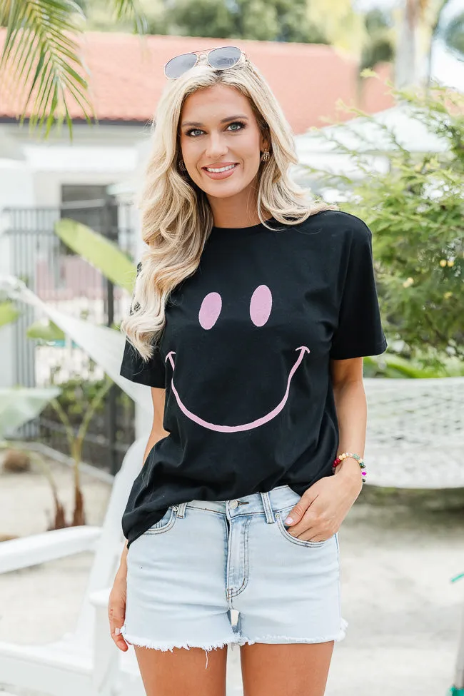 Drawn Smiley Black Graphic Tee sold by Pink Lily