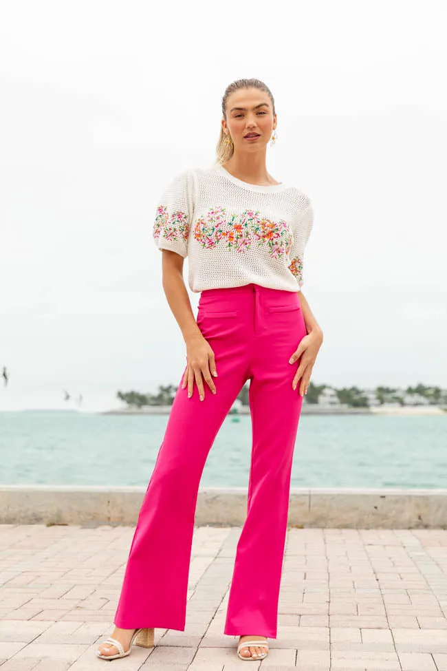 Come To The Garden Beige Multi Open Knit Floral Embroidered Short Sleeve Sweater sold by Pink Lily product image thumbnail 2