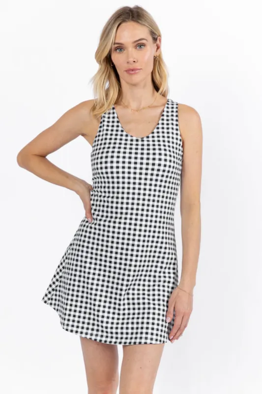 Kick It With Me In Black Gingham Active Dress sold by Pink Lily