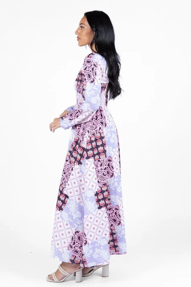 Falling Petals Purple Patchwork Printed Maxi Dress FINAL SALE sold by Pink Lily product image thumbnail 5