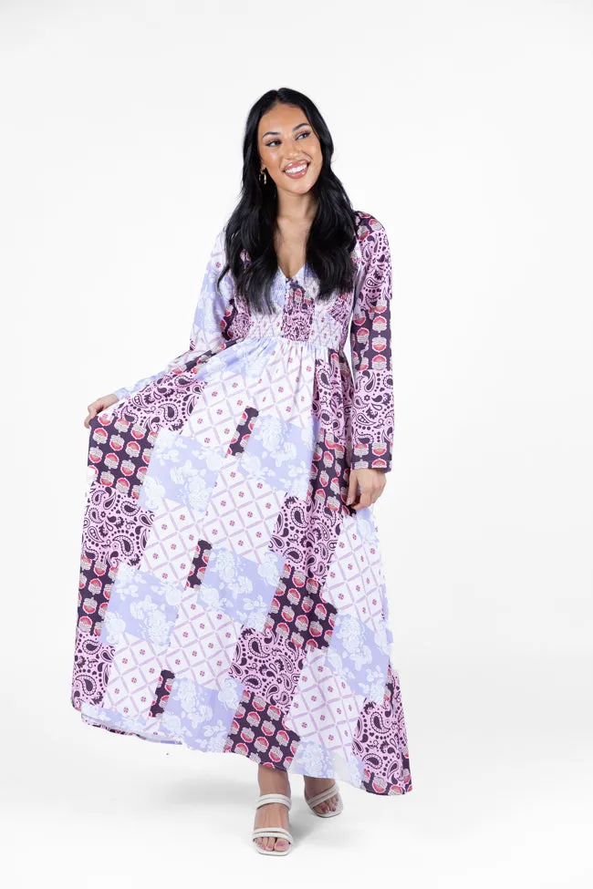 Falling Petals Purple Patchwork Printed Maxi Dress FINAL SALE sold by Pink Lily