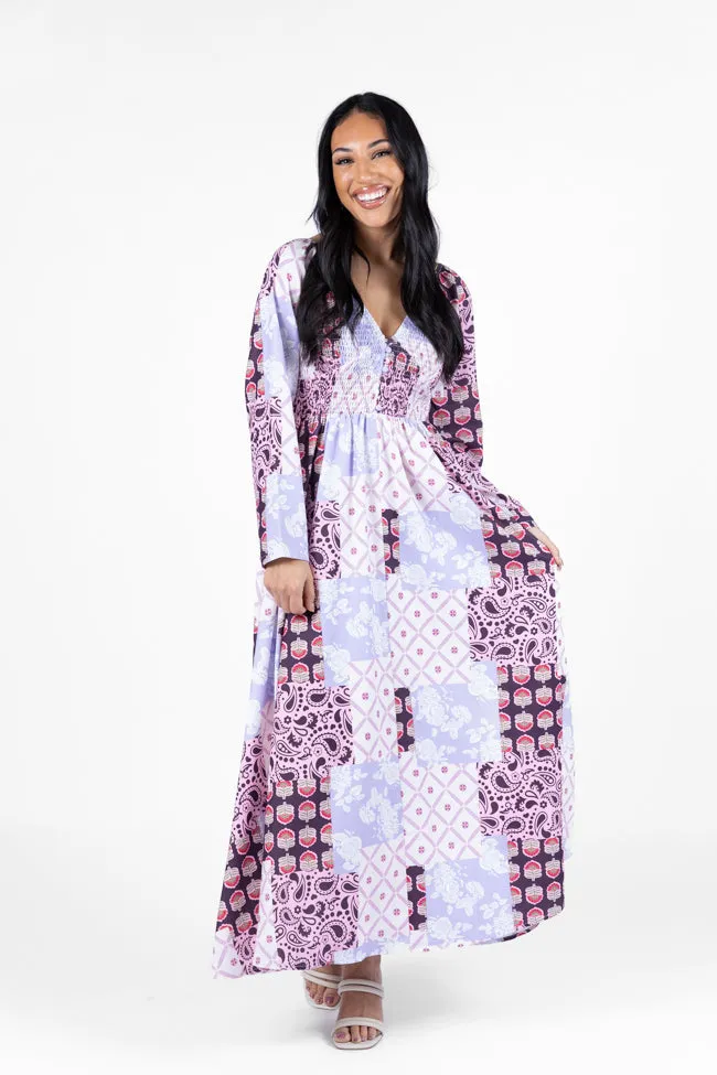 Falling Petals Purple Patchwork Printed Maxi Dress FINAL SALE sold by Pink Lily product image thumbnail 2