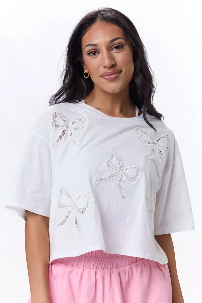 It's Forever Off White Bow Embroidered Lace Sweatshirt sold by Pink Lily product image thumbnail 3