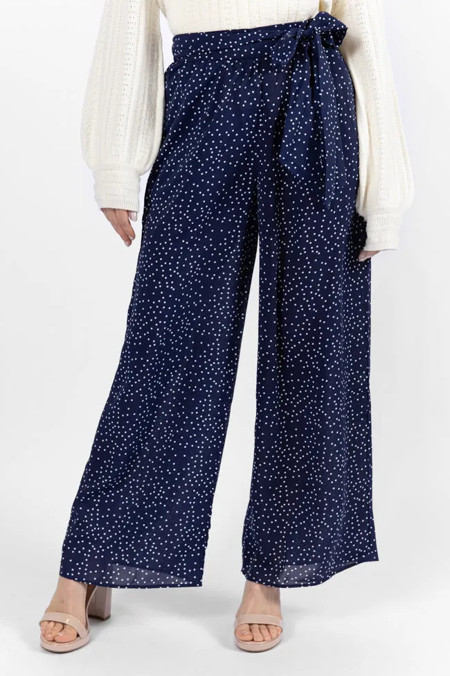 Over The Blues Navy Polka Dot Belted Wide Leg Pants FINAL SALE sold by Pink Lily