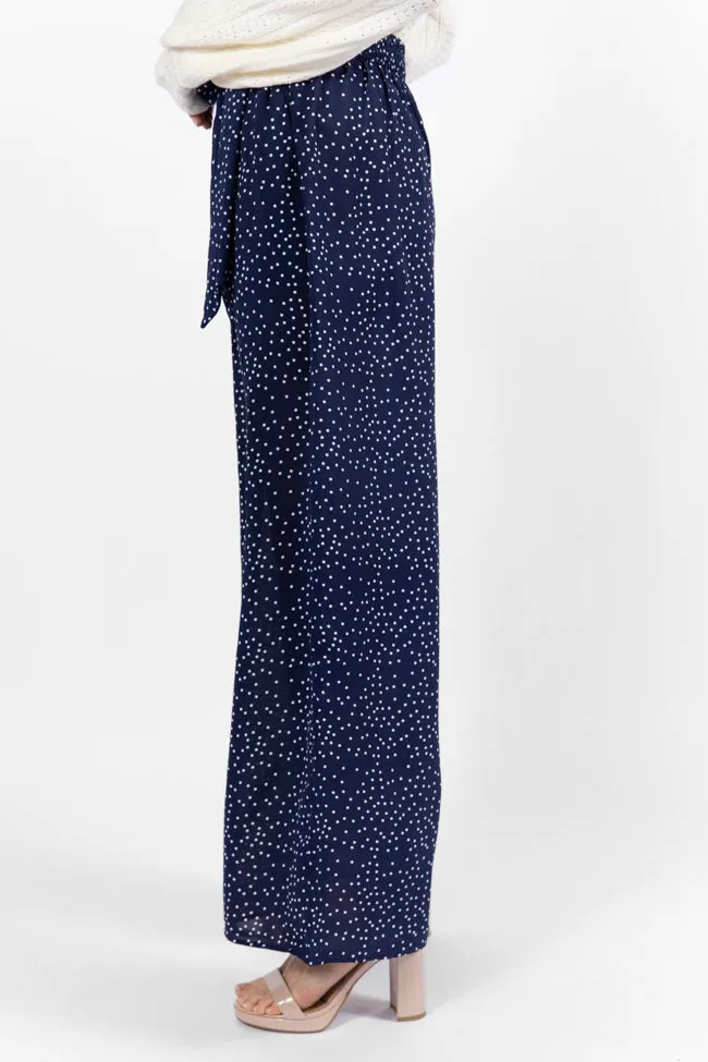 Over The Blues Navy Polka Dot Belted Wide Leg Pants FINAL SALE sold by Pink Lily product image thumbnail 4