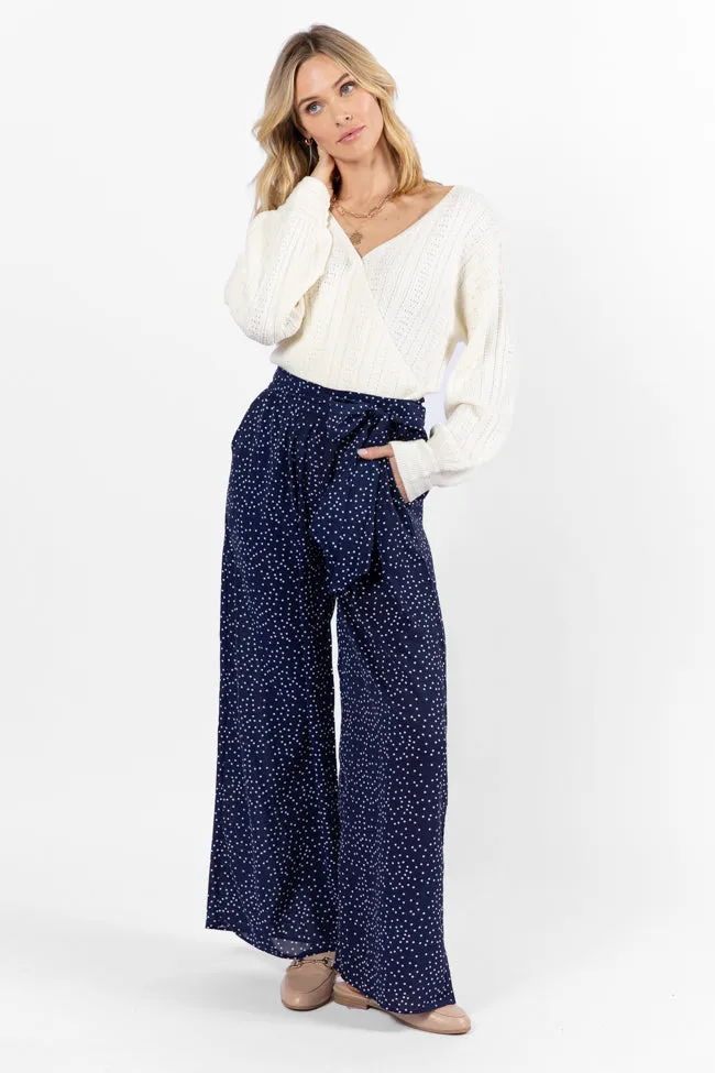 Over The Blues Navy Polka Dot Belted Wide Leg Pants FINAL SALE sold by Pink Lily product image thumbnail 2