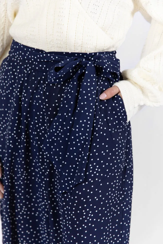 Over The Blues Navy Polka Dot Belted Wide Leg Pants FINAL SALE sold by Pink Lily product image thumbnail 3