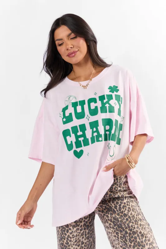 Lucky Charm Soft Pink Hyfve Oversized Graphic Tee FINAL SALE made by Pink Lily