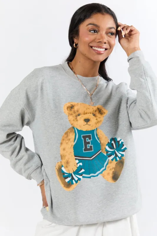 Vintage Green and Black Cheer Teddy Bear Light Grey Graphic Sweatshirt sold by Pink Lily