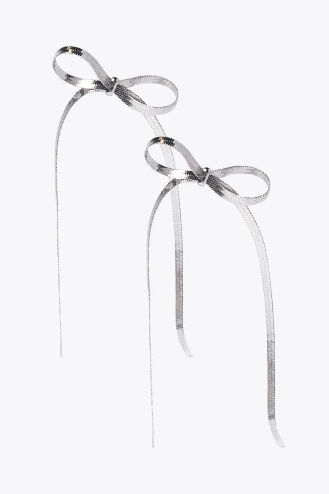 Snake Chain Silver Bow Earrings FINAL SALE sold by Pink Lily