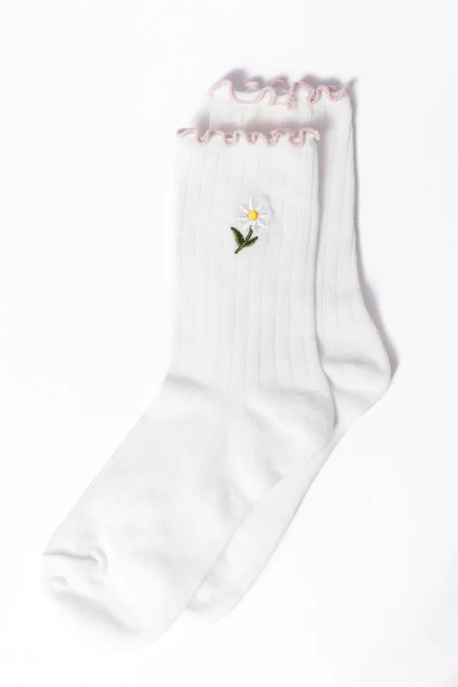 White Daisy Crew Socks sold by Pink Lily