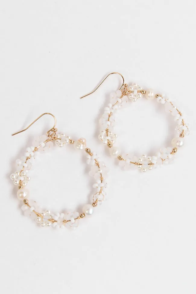 White Daisy Hoop Earrings SALE sold by Pink Lily