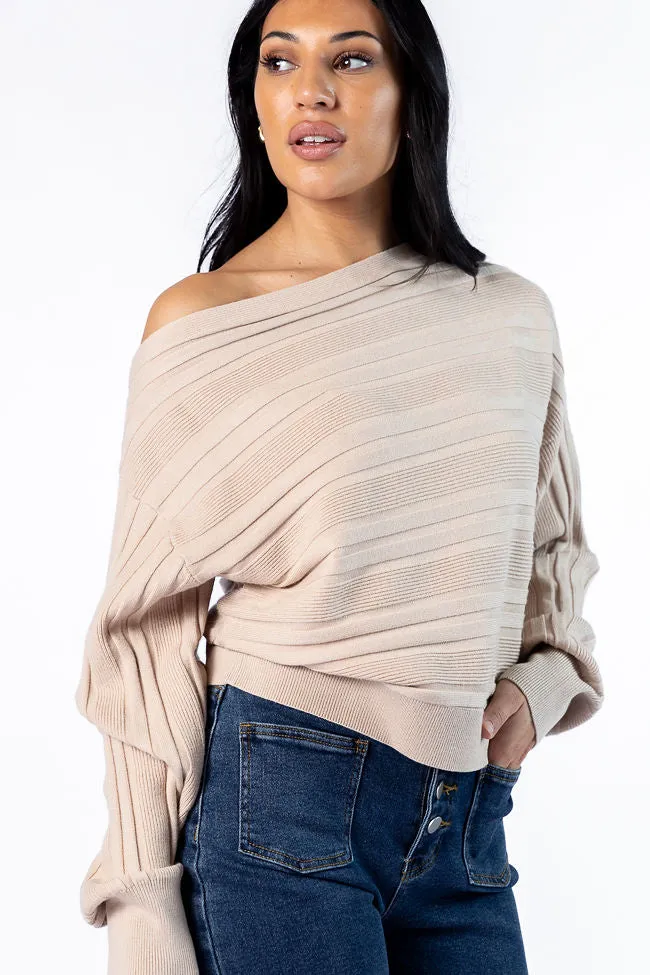 Feels Right Beige Off The Shoulder Ribbed Sweater FINAL SALE sold by Pink Lily product image thumbnail 3