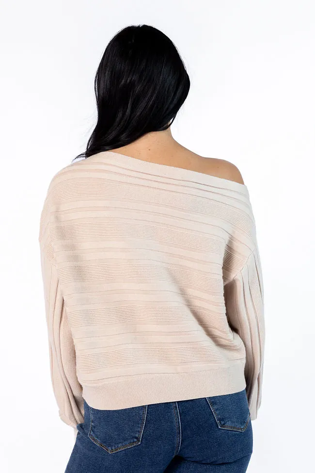 Feels Right Beige Off The Shoulder Ribbed Sweater FINAL SALE sold by Pink Lily product image thumbnail 5