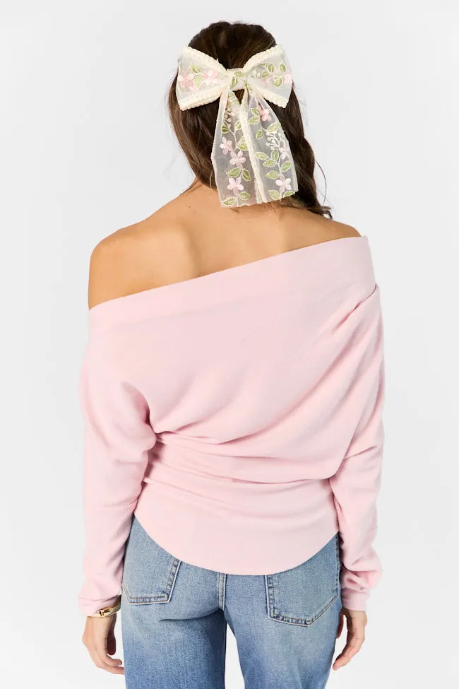 Giving It A Go Light Pink Rib Off The Shoulder Top sold by Pink Lily product image thumbnail 5