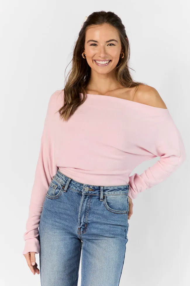 Giving It A Go Light Pink Rib Off The Shoulder Top sold by Pink Lily