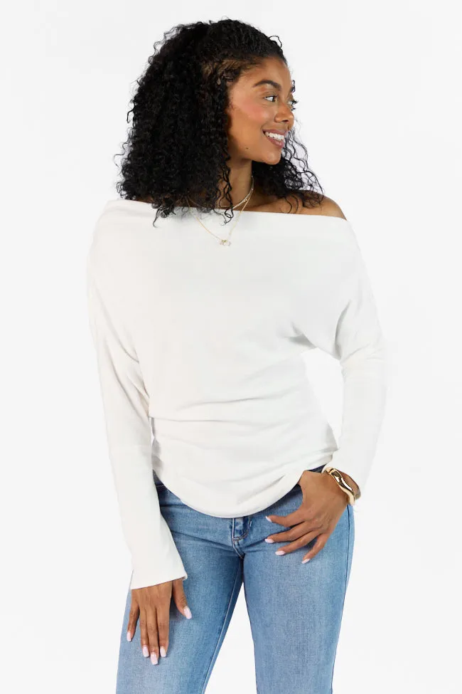 Giving It A Go Ivory Rib Off The Shoulder Top FINAL SALE sold by Pink Lily