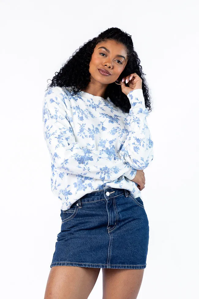 Blooming Love Blue Crew Neck Floral Sweater FINAL SALE sold by Pink Lily