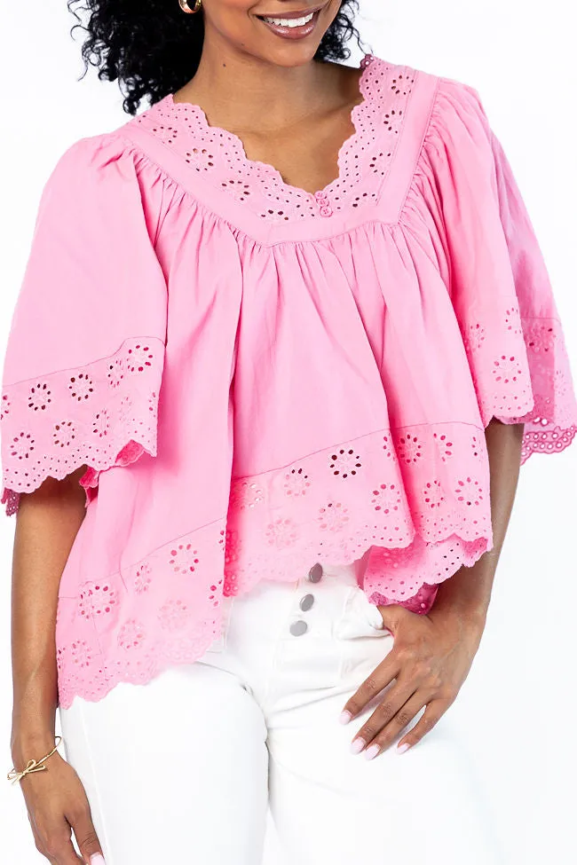 No Regrets Pink Eyelet Detail Popover Short Sleeve Blouse FINAL SALE sold by Pink Lily product image thumbnail 5
