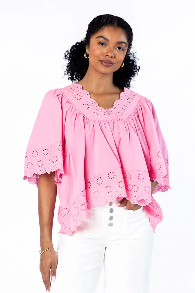 No Regrets Pink Eyelet Detail Popover Short Sleeve Blouse FINAL SALE sold by Pink Lily product image thumbnail 4