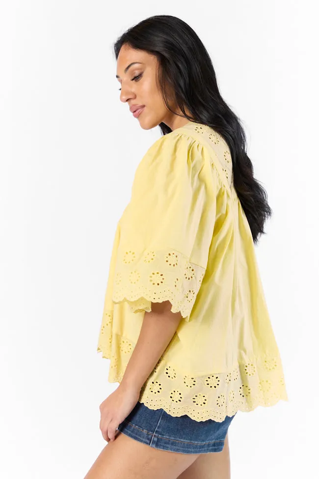 No Regrets Yellow Eyelet Detail Popover Short Sleeve Blouse FINAL SALE sold by Pink Lily product image thumbnail 3