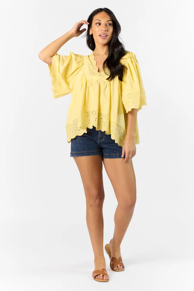 No Regrets Yellow Eyelet Detail Popover Short Sleeve Blouse FINAL SALE sold by Pink Lily product image thumbnail 2