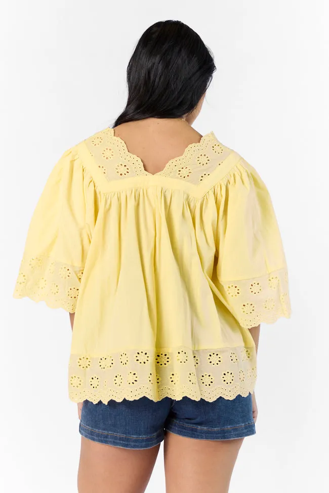 No Regrets Yellow Eyelet Detail Popover Short Sleeve Blouse FINAL SALE sold by Pink Lily product image thumbnail 4