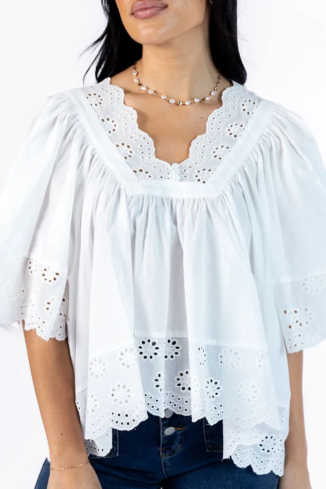 No Regrets Ivory Eyelet Detail Popover Short Sleeve Blouse sold by Pink Lily product image thumbnail 4