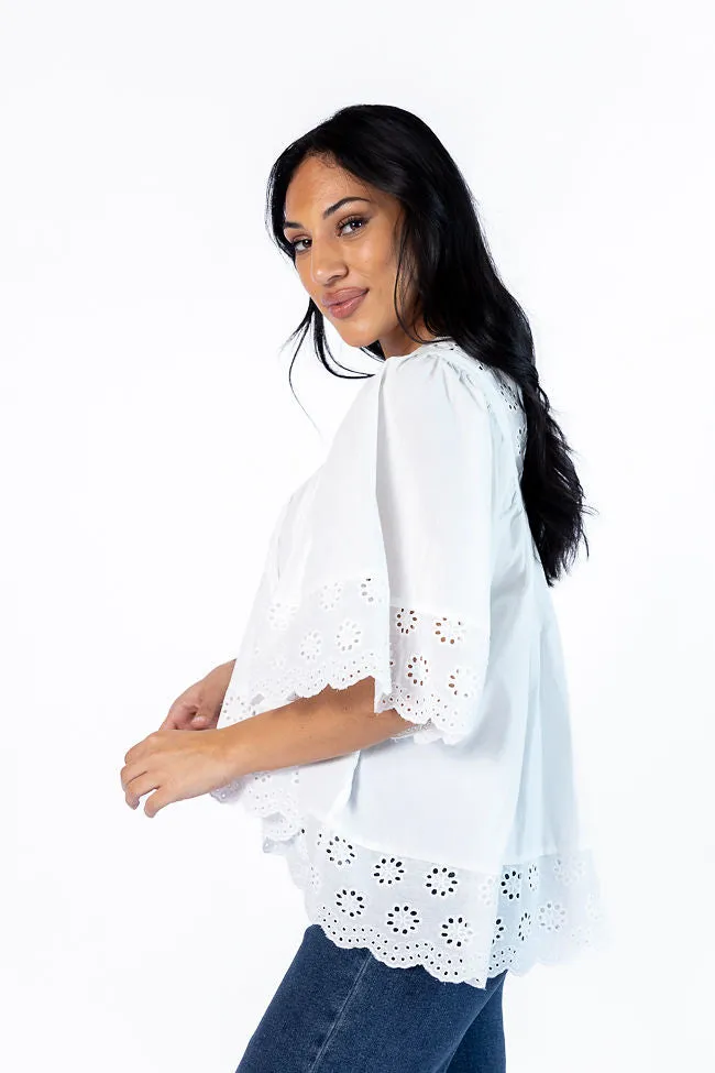No Regrets Ivory Eyelet Detail Popover Short Sleeve Blouse sold by Pink Lily product image thumbnail 5