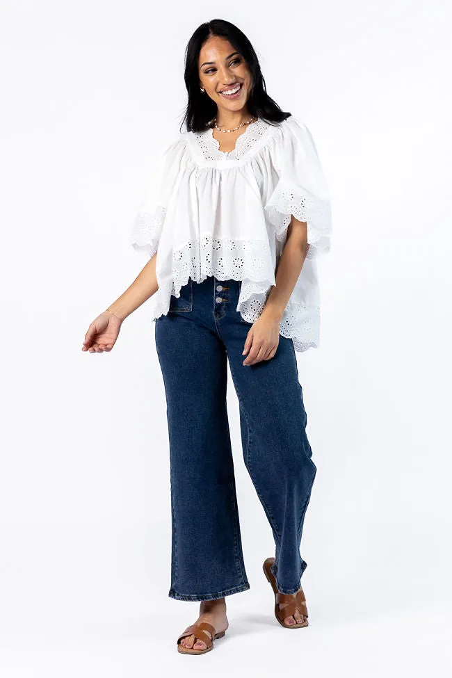 No Regrets Ivory Eyelet Detail Popover Short Sleeve Blouse sold by Pink Lily product image thumbnail 2