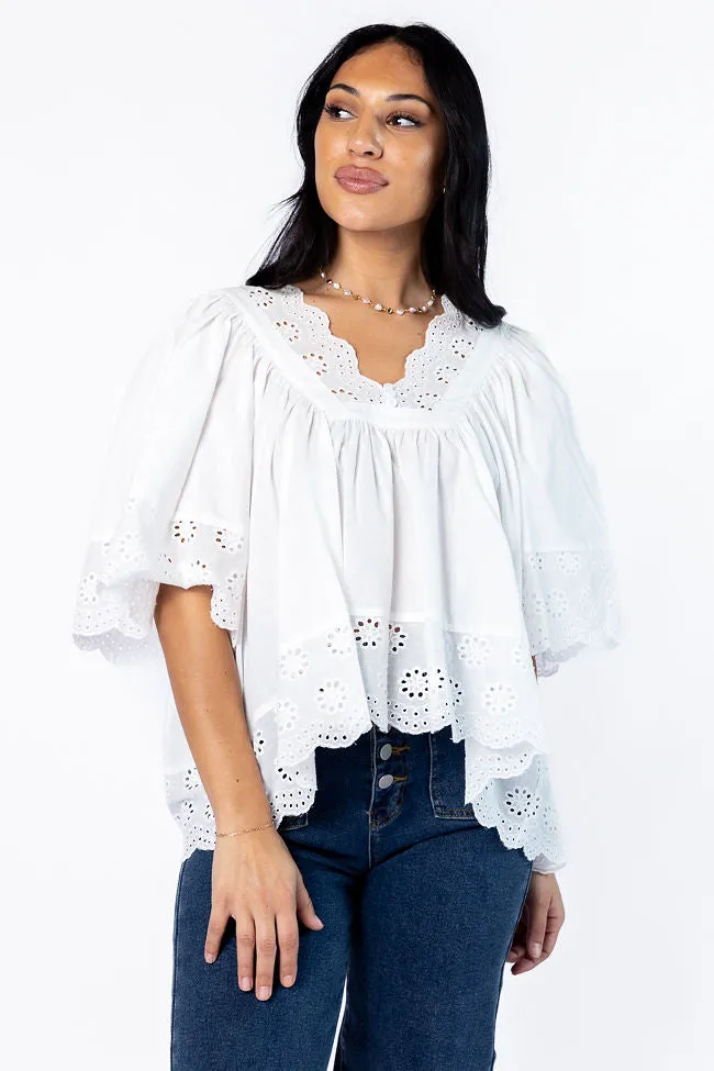 No Regrets Ivory Eyelet Detail Popover Short Sleeve Blouse sold by Pink Lily product image thumbnail 3