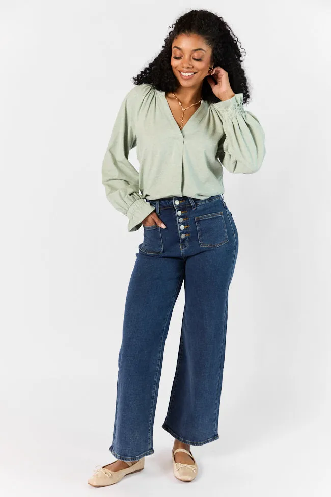 Simply You Sage Knit Notched Neck Long Sleeve Blouse FINAL SALE sold by Pink Lily product image thumbnail 2