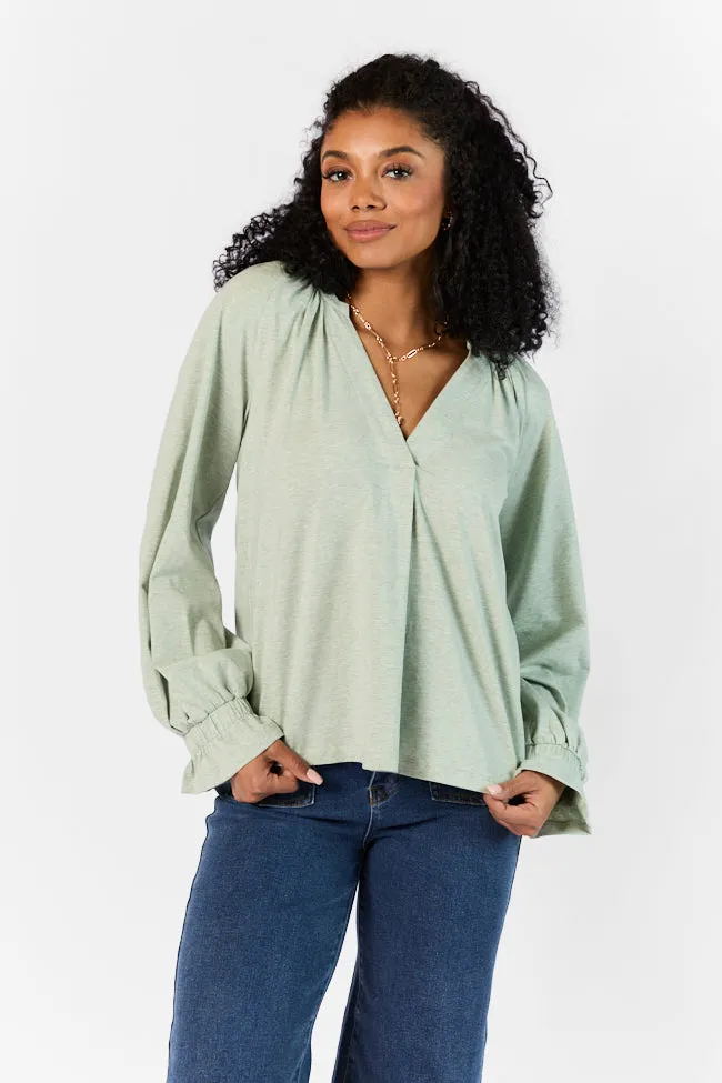 Simply You Sage Knit Notched Neck Long Sleeve Blouse FINAL SALE sold by Pink Lily product image thumbnail 4