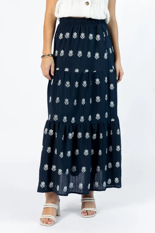 No Place Like This Navy Embroidered Maxi Skirt FINAL SALE sold by Pink Lily