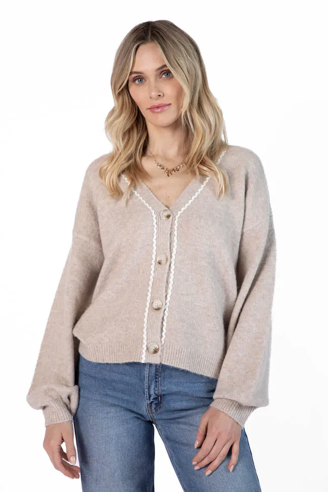 Good Graces Beige and Ivory Rickrack Trim Cardigan FINAL SALE sold by Pink Lily product image thumbnail 2