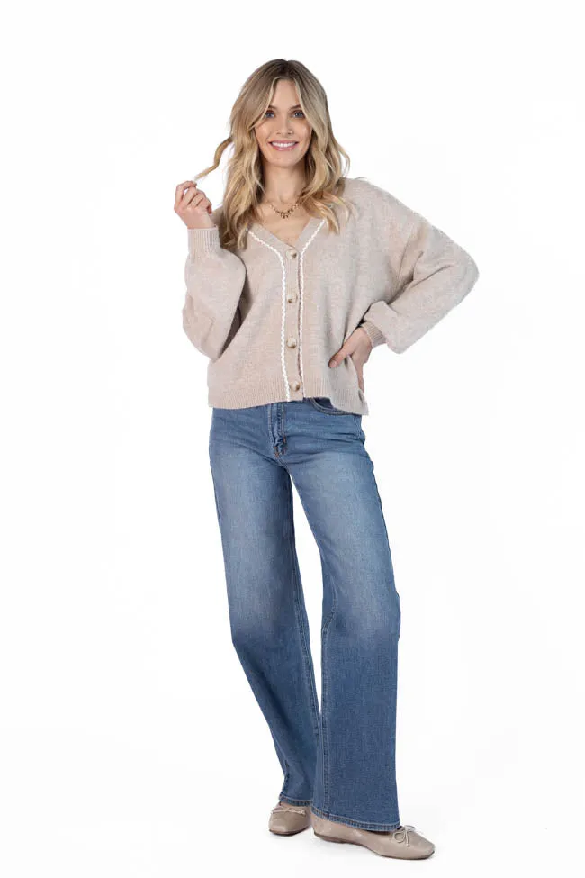 Good Graces Beige and Ivory Rickrack Trim Cardigan FINAL SALE sold by Pink Lily product image thumbnail 3