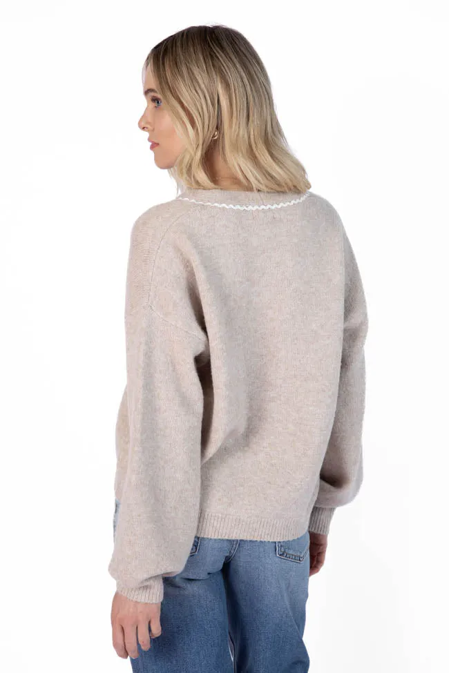 Good Graces Beige and Ivory Rickrack Trim Cardigan FINAL SALE sold by Pink Lily product image thumbnail 5