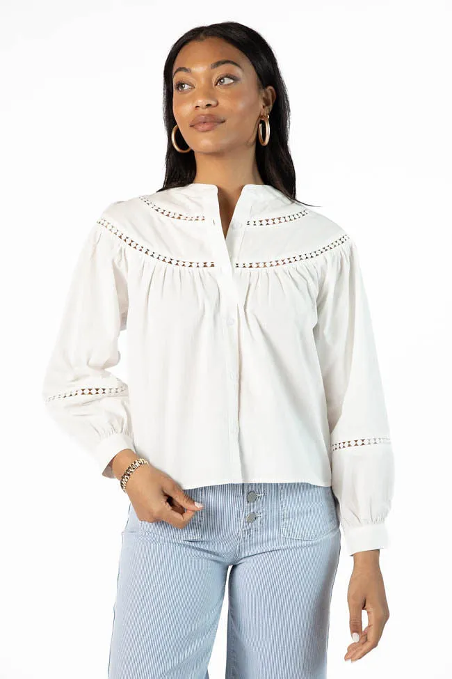 Memorable Moments Ivory Ladder Detail Long Sleeve Woven Blouse FINAL SALE sold by Pink Lily