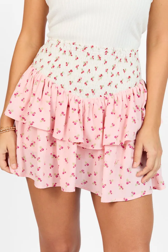 Special Day Ivory and Pink Multi Floral Color Block Tiered Skort FINAL SALE sold by Pink Lily