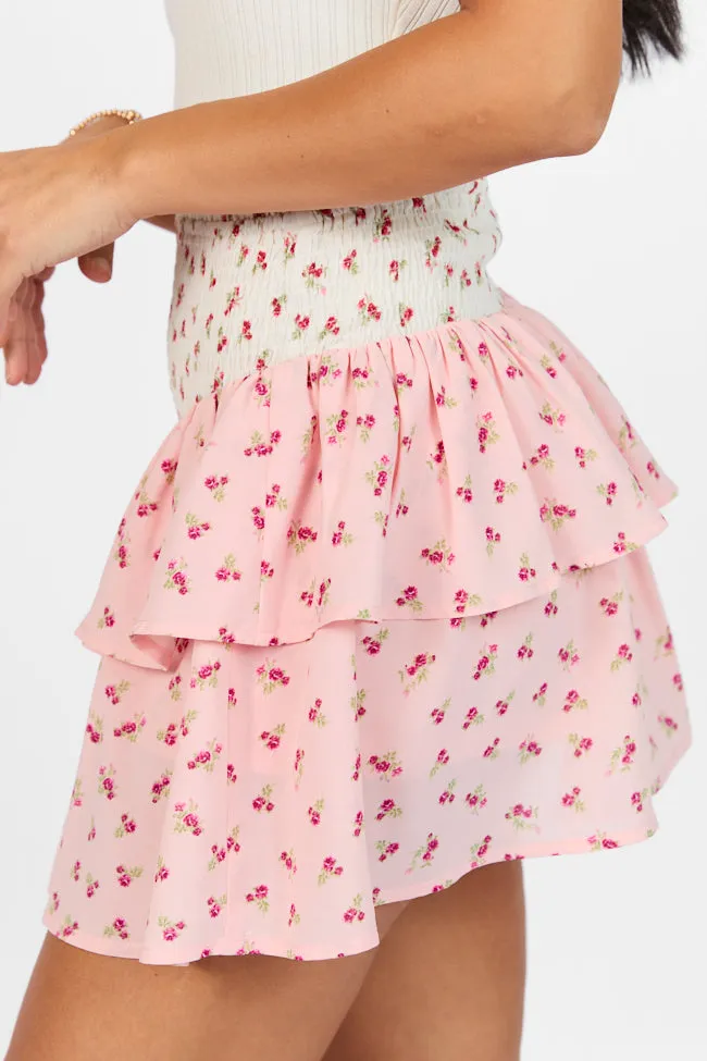 Special Day Ivory and Pink Multi Floral Color Block Tiered Skort FINAL SALE sold by Pink Lily product image thumbnail 3