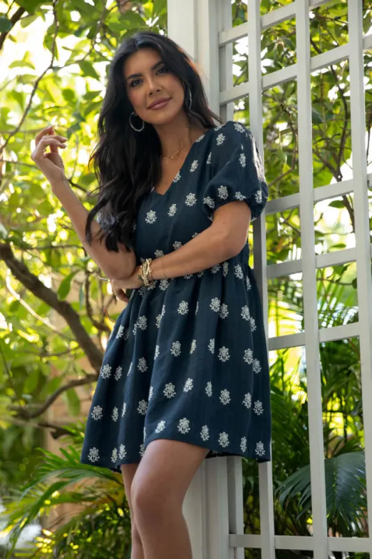 Figured It Out Navy Stitched Detail Mini Dress SALE sold by Pink Lily