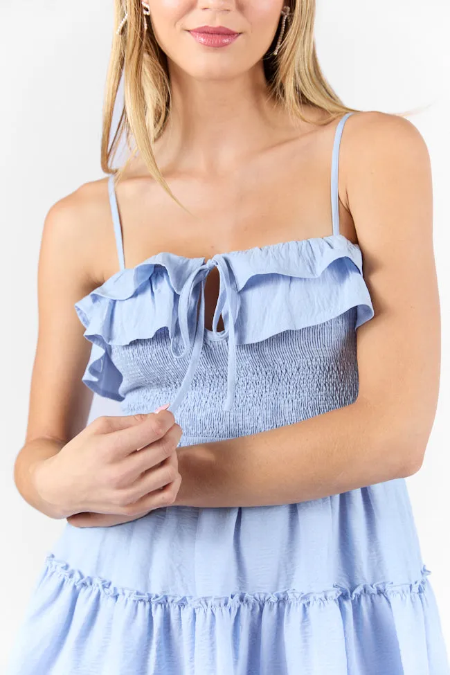 Keep My Promises Light Blue Smocked & Ruffle Detail Dress sold by Pink Lily product image thumbnail 5