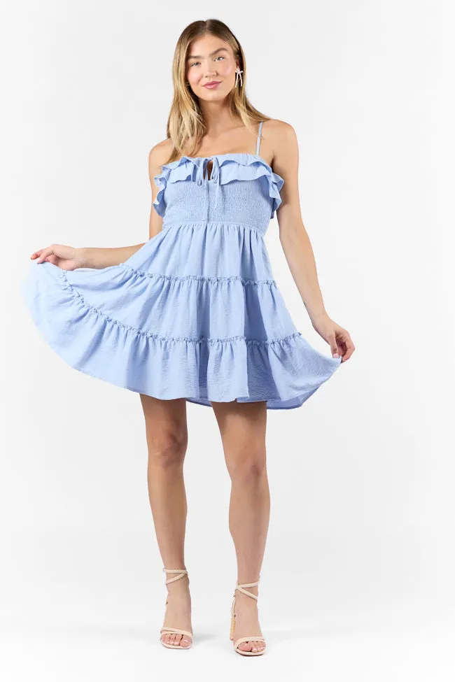 Keep My Promises Light Blue Smocked & Ruffle Detail Dress sold by Pink Lily product image thumbnail 4