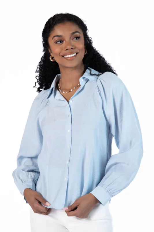 Basic Foundation Blue Button Down Blouse FINAL SALE made by Pink Lily