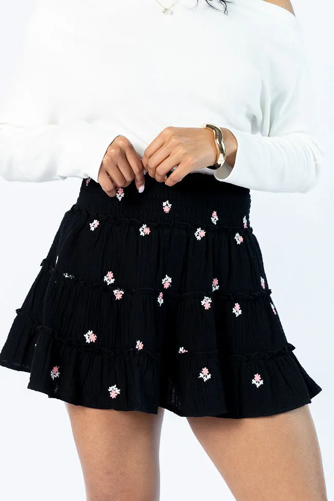 Through The Garden Black Gauze Floral Mini Skort FINAL SALE sold by Pink Lily