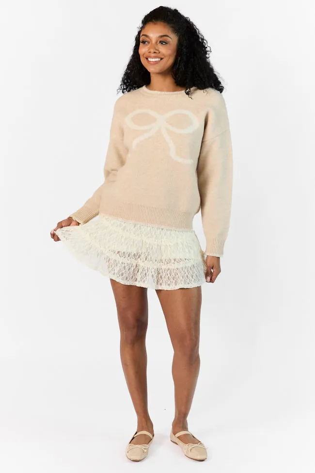 Peek- A-Bow Beige and Ivory Crew Neck Sweater FINAL SALE sold by Pink Lily product image thumbnail 4