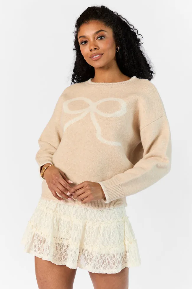 Peek- A-Bow Beige and Ivory Crew Neck Sweater FINAL SALE sold by Pink Lily product image thumbnail 3
