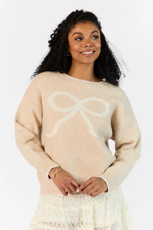 Peek- A-Bow Beige and Ivory Crew Neck Sweater FINAL SALE sold by Pink Lily product image thumbnail 5