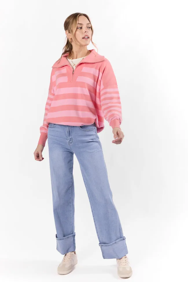 Pulling Heartstrings Coral Multi Stripe Quarter Zip Pullover FINAL SALE sold by Pink Lily product image thumbnail 2