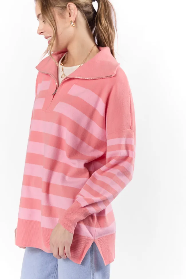 Pulling Heartstrings Coral Multi Stripe Quarter Zip Pullover FINAL SALE sold by Pink Lily product image thumbnail 5